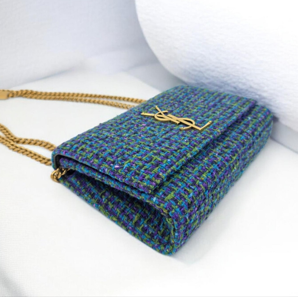 ✨️Authentic Saint Laurent Kate Small Chain Bag in Blue tweed  - Picture 5 of 16